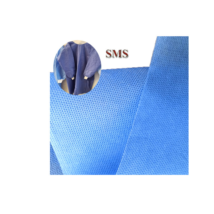 廠家直銷SMS無紡布SSMMS面料藍色PP丙綸防水紡粘手術衣隔離服